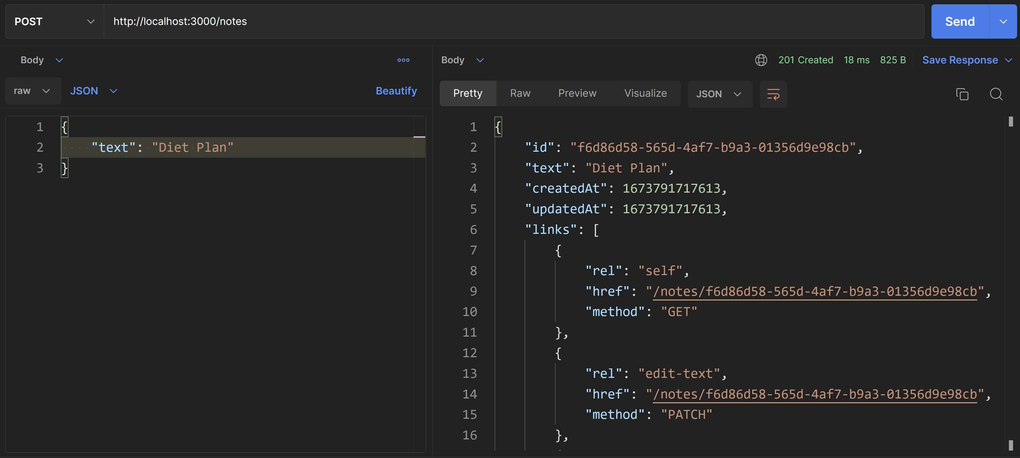 new note called 'Diet Plan' created for testing searching and filtering