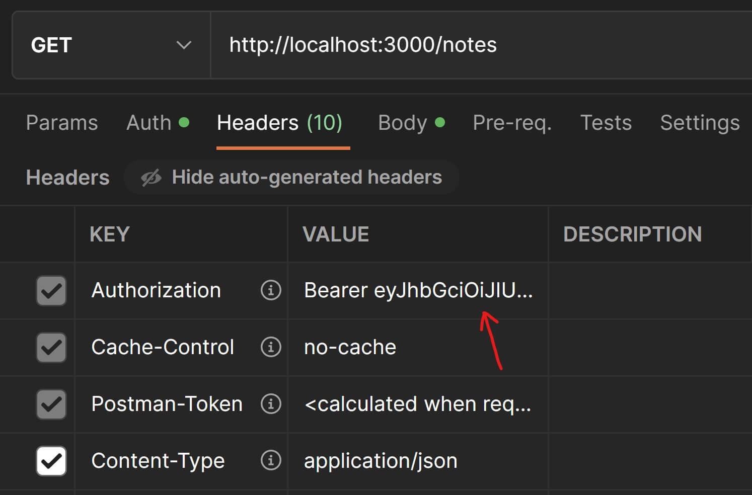 Postman automatically includes authorization key-value pair in the headers