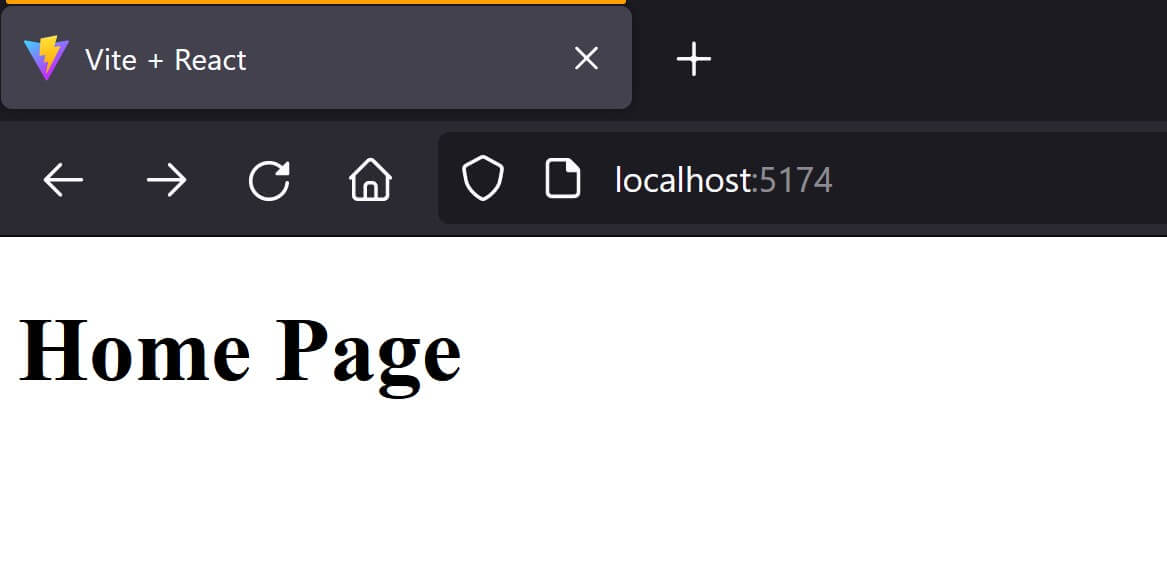browser screenshot showing the Home page with the app running on Vite dev server.