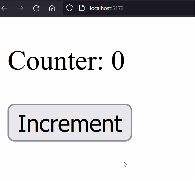 screencast showing the delay in updating the counter on screen when click on the Increment button.