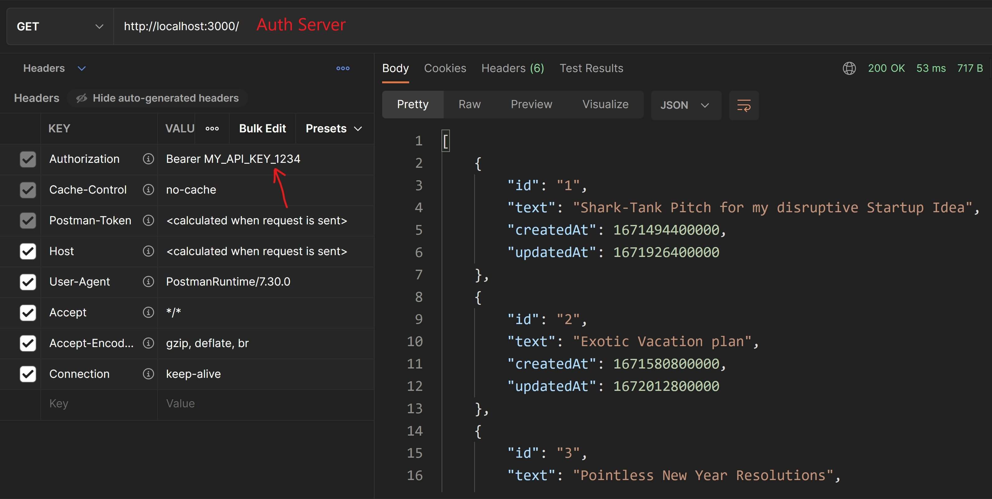 layered system returns 200 OK response when accessed properly with API KEY