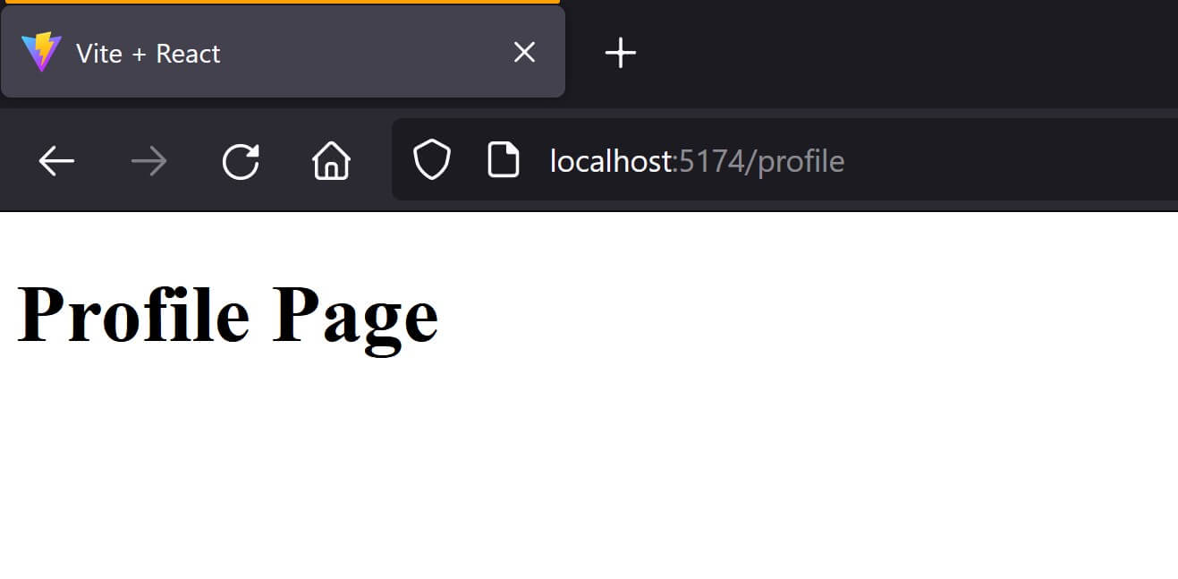 browser screenshot showing the Profile page with the app running on Vite dev server.
