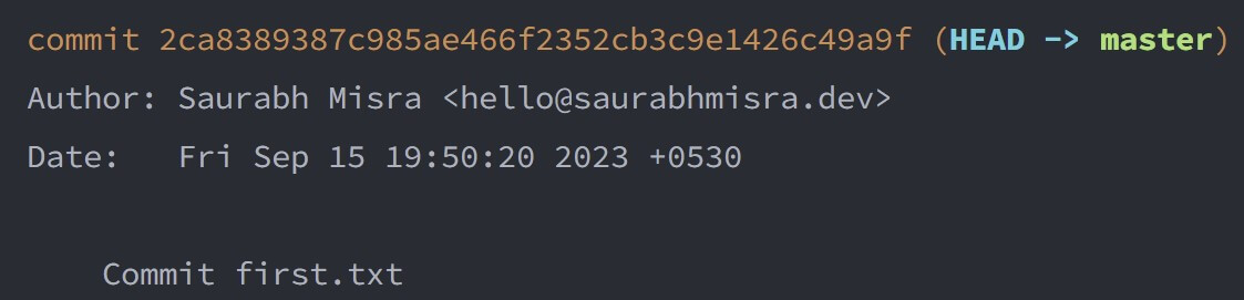 screenshot of the terminal window showing the output of the git log command after performing a soft reset on multiple commits