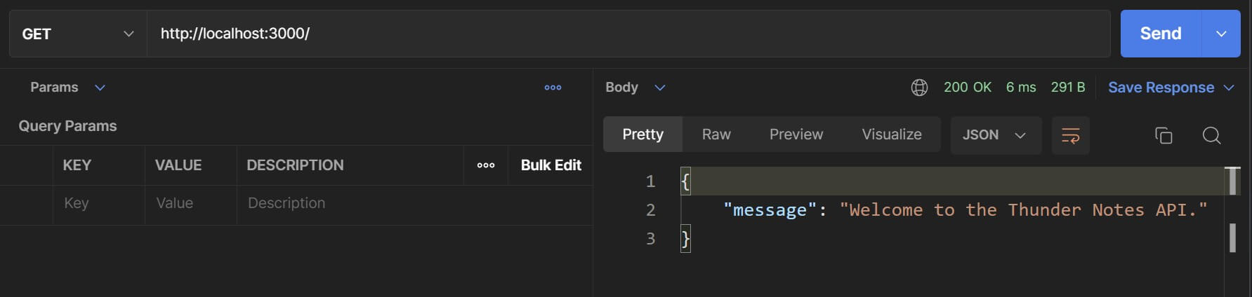 root endpoint JSON response in Postman