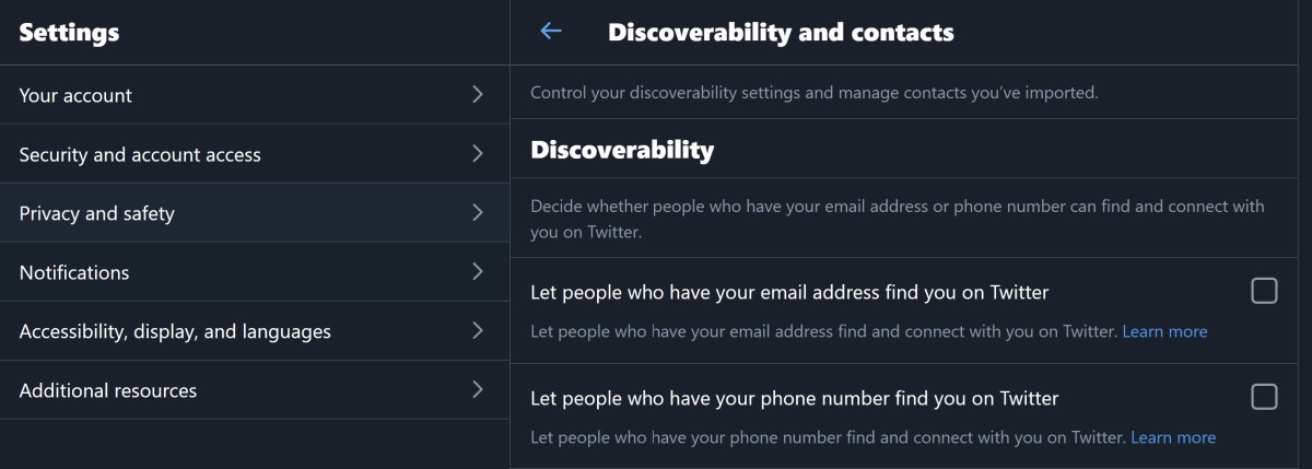 twitter discoverability and contacts settings